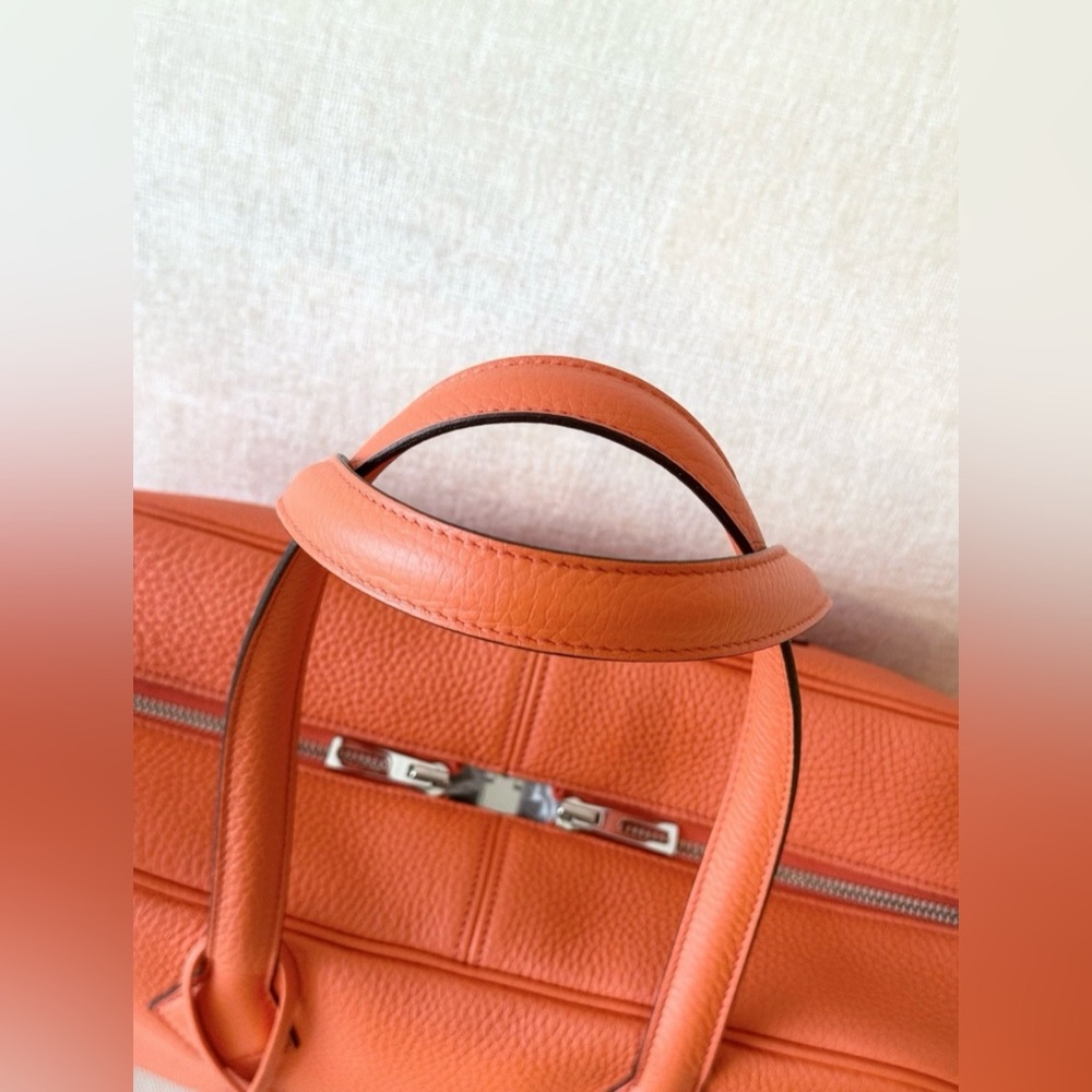 HERMES Victoria 35 Bag Clemence Leather Orange Poppy Palladium Hardware - Picture 7 of 16